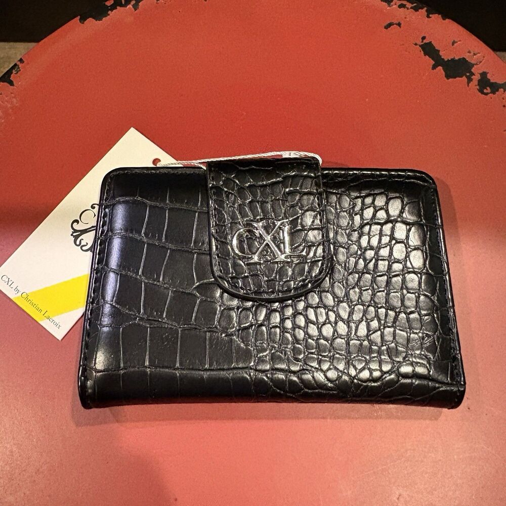 CXL By Christian Lacroix Forestis Croco Bifold Wallet Black NWT